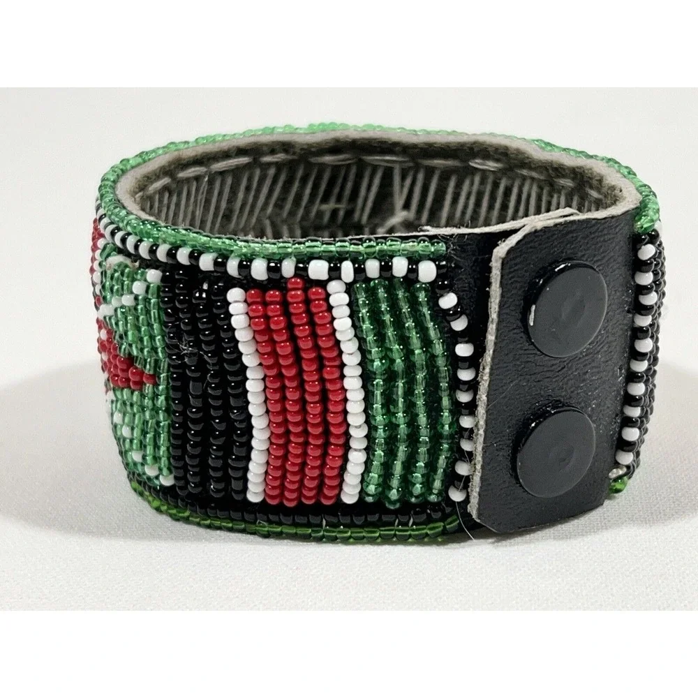 Vintage Leather Beaded Bracelet‎ Multicolor Handmade Boho Festival